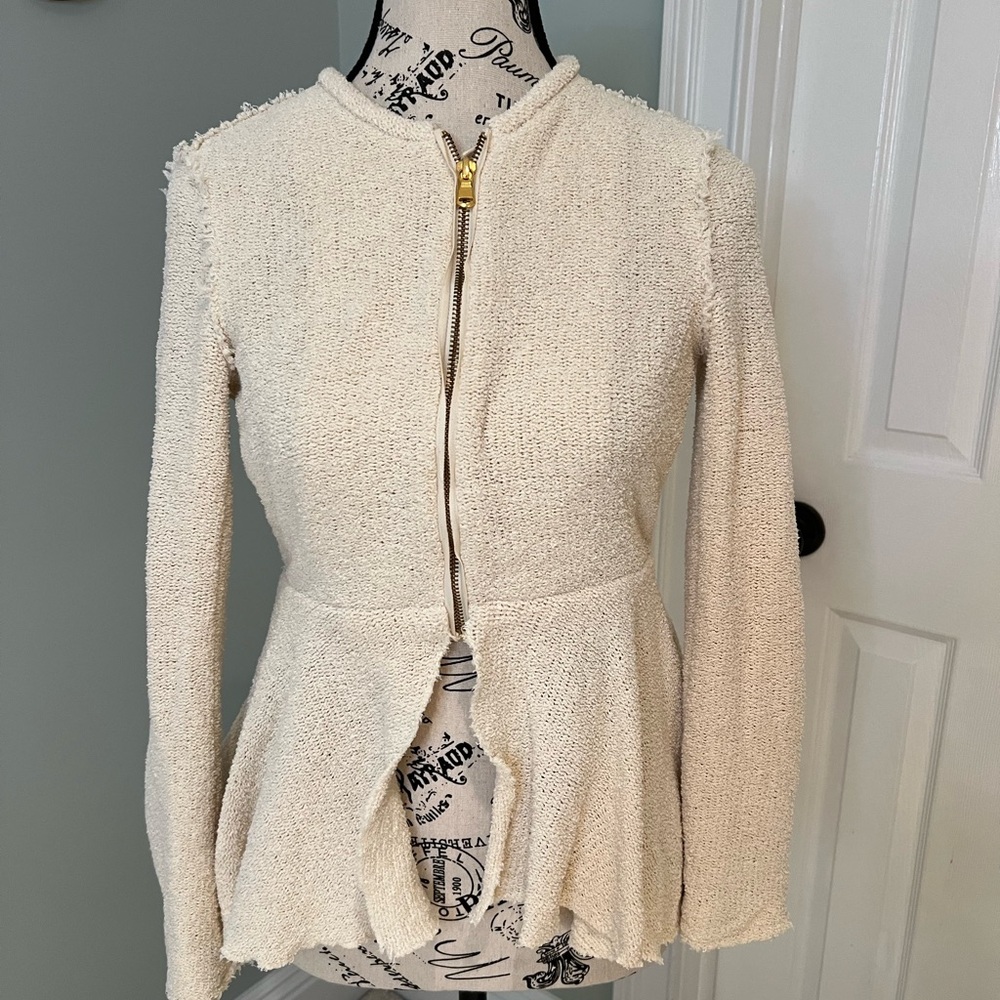 Zara Peplum Knit Jacket/Blazer | Cream | Preowned - Picture 11 of 13